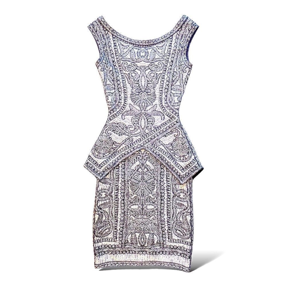 Herve Leger Blue/Violet Staci Floral Jacquard BodyCon Dress |Size: Small|
